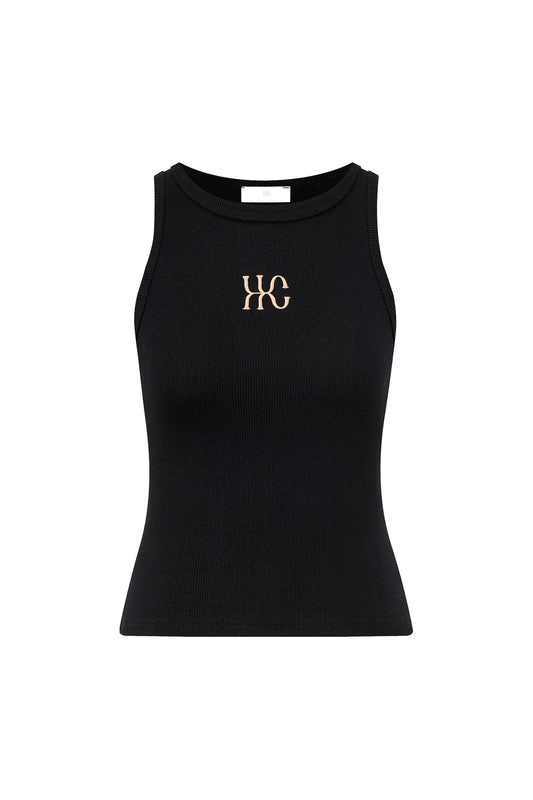 Image of a model wearing Tops. Product name - HC Black Tank Top in Black colour by brand - HEYCHIC