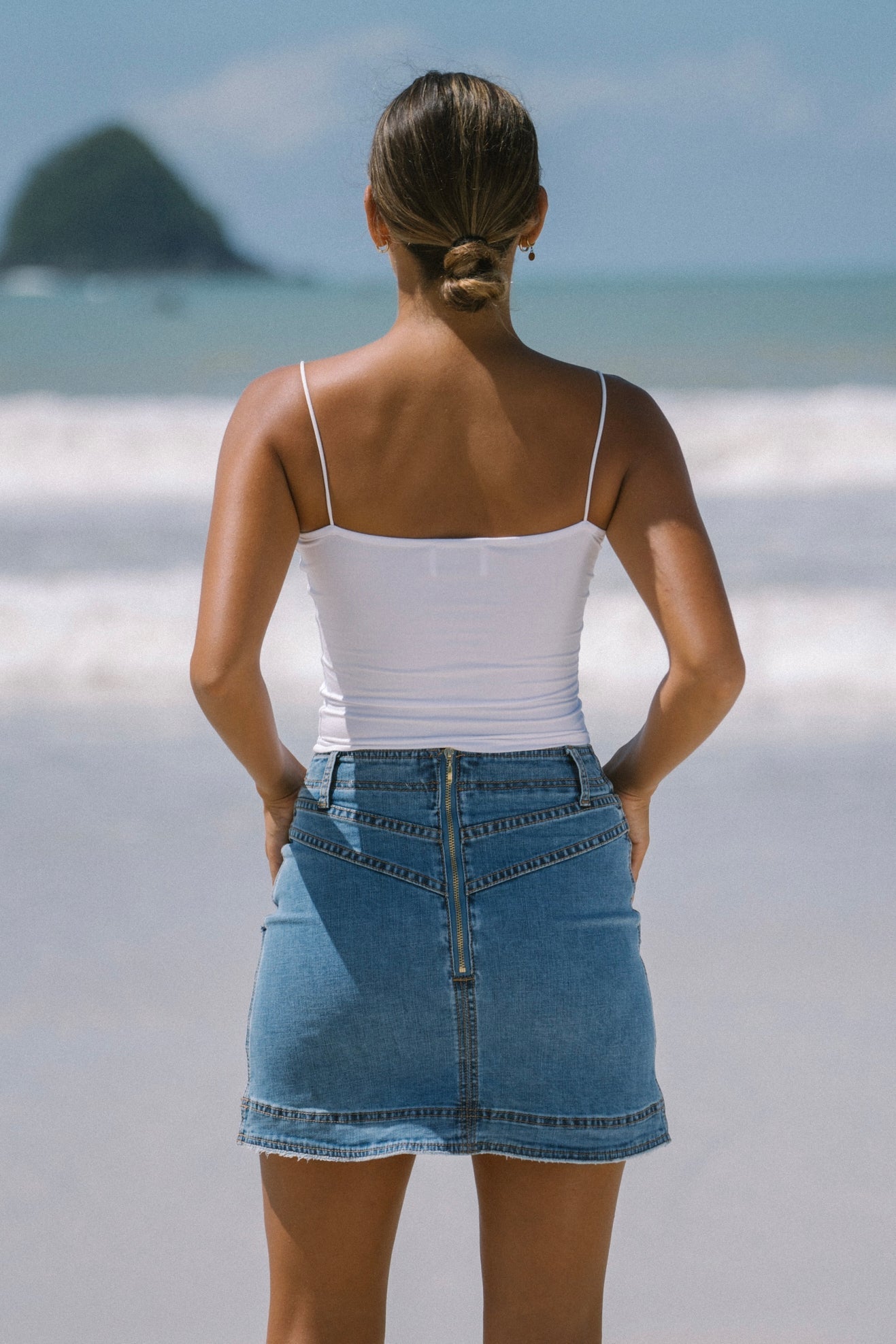 Heychic Hayden Denim A-Line Mini Skirt (Blue)