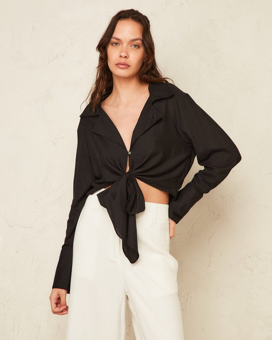 Image of a model wearing Tops. Productname: HEYCHIC Liana Collared Blouse in Black colour by brand - HEYCHIC