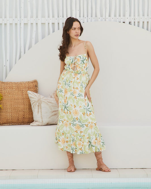 Image of Dresses. Product name - Leia Green Floral Midi Dress in Floral colour by brand - HEYCHIC