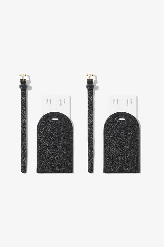 Image of Badge & Pass Holders. Product name - HALE DUO LUGGAGE TAG BLACK WITH GOLD HARDWARE in Black colour by brand - KINNON