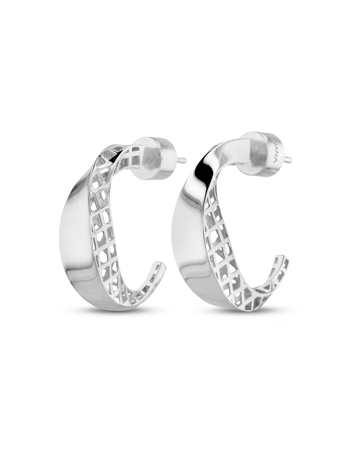Image of Earrings. Product name - Half Moon Silver Hoop Earrings in colour by brand - LAVANA
