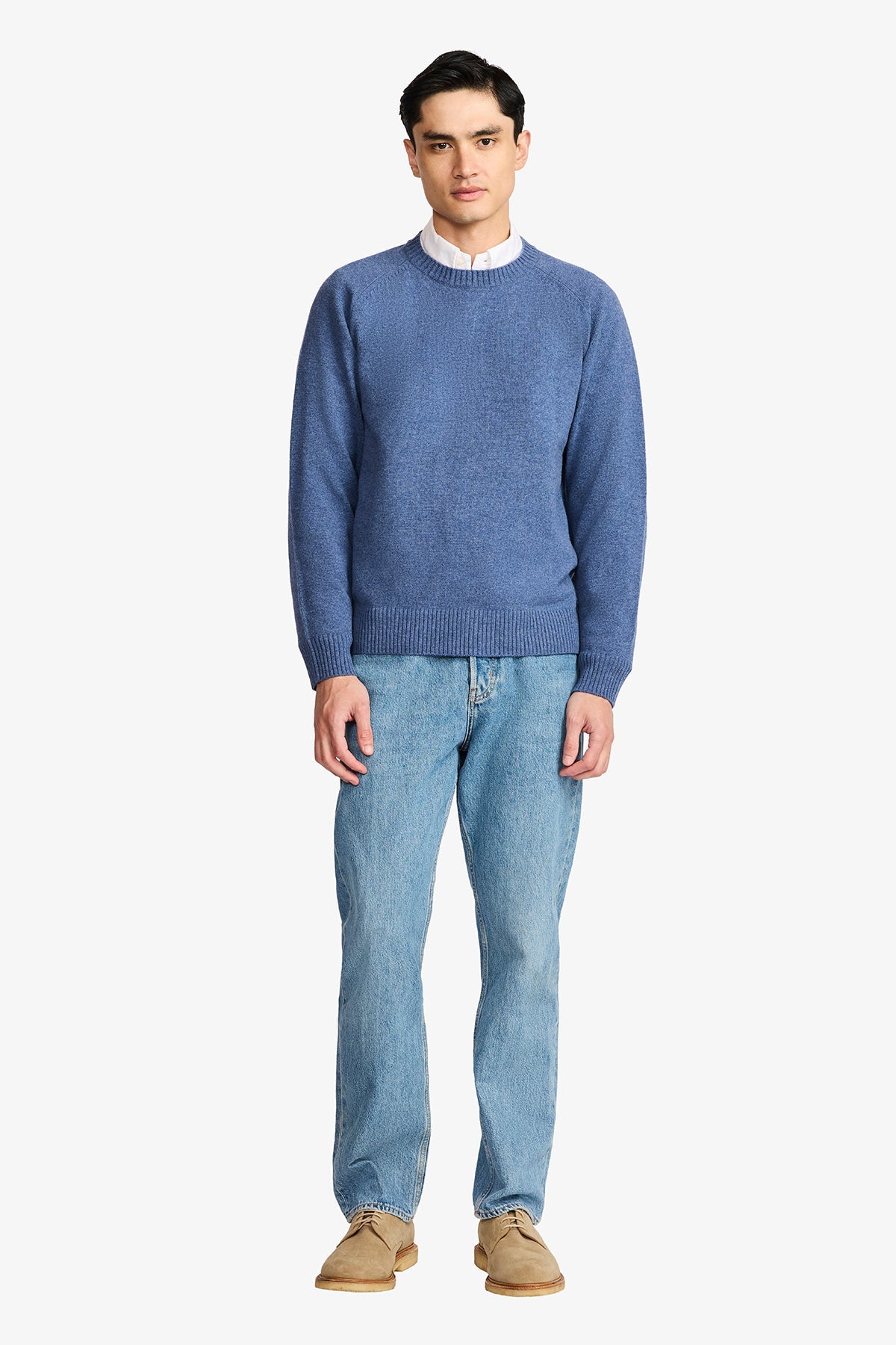 Image of a model wearing Tops. Productname: Harlan Mid Crew Kneck Knit in Knit colour by brand - Anthony Squires