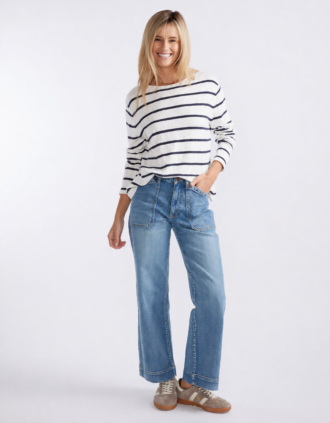 White by FTL Harper Sweater (Stripe)