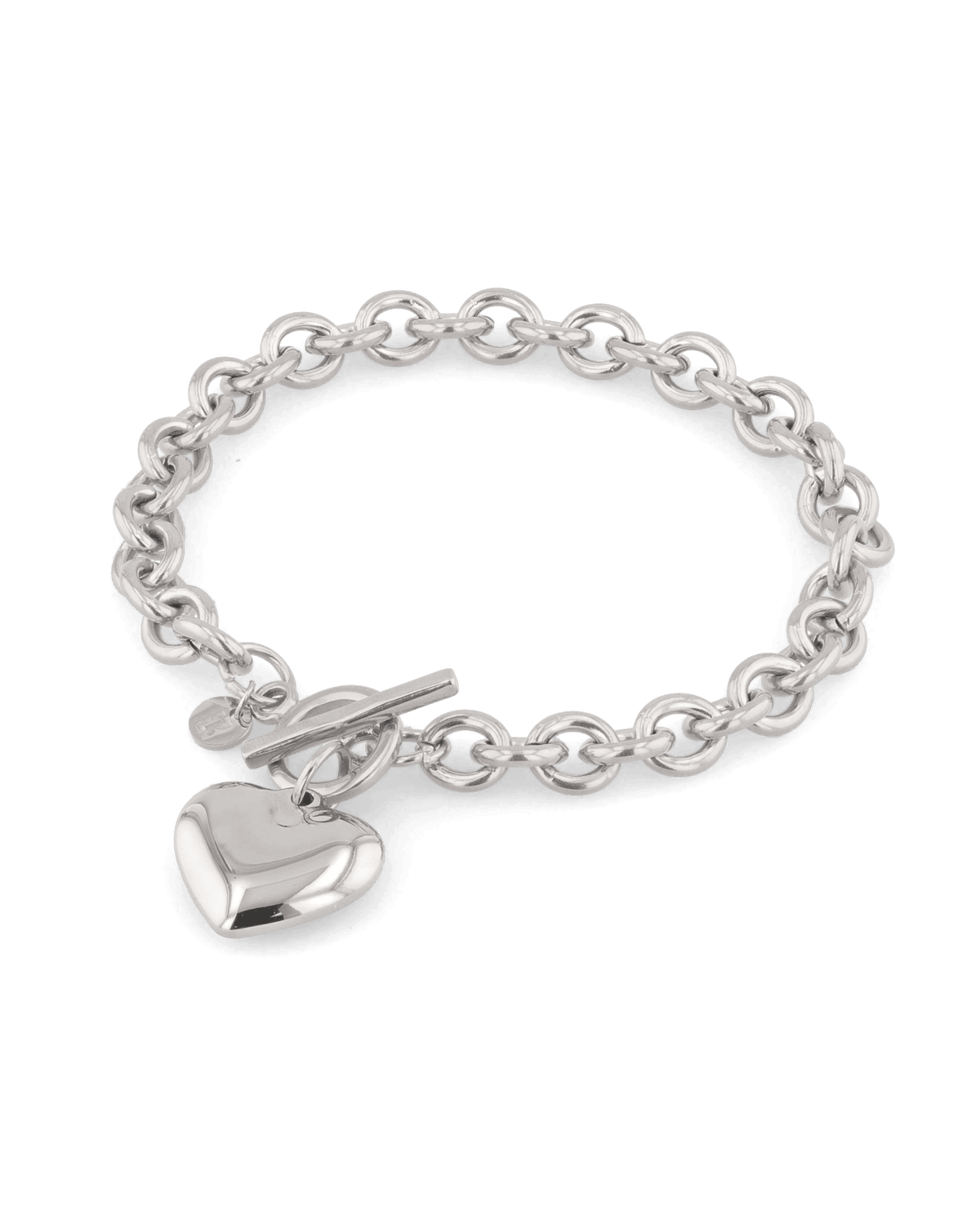 Image of Bracelets. Product name - Heart Tag T-bar Silver Chain Bracelet in colour by brand - LAVANA