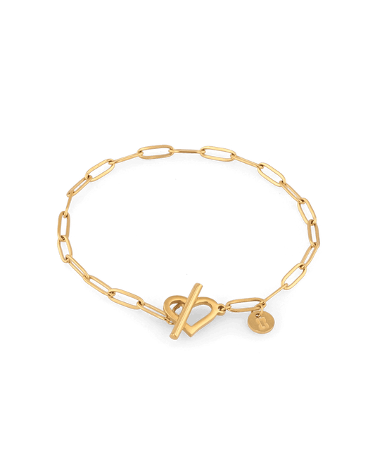 Image of Bracelets. Product name - Heartlock Gold Paperclip Bracelet in colour by brand - LAVANA