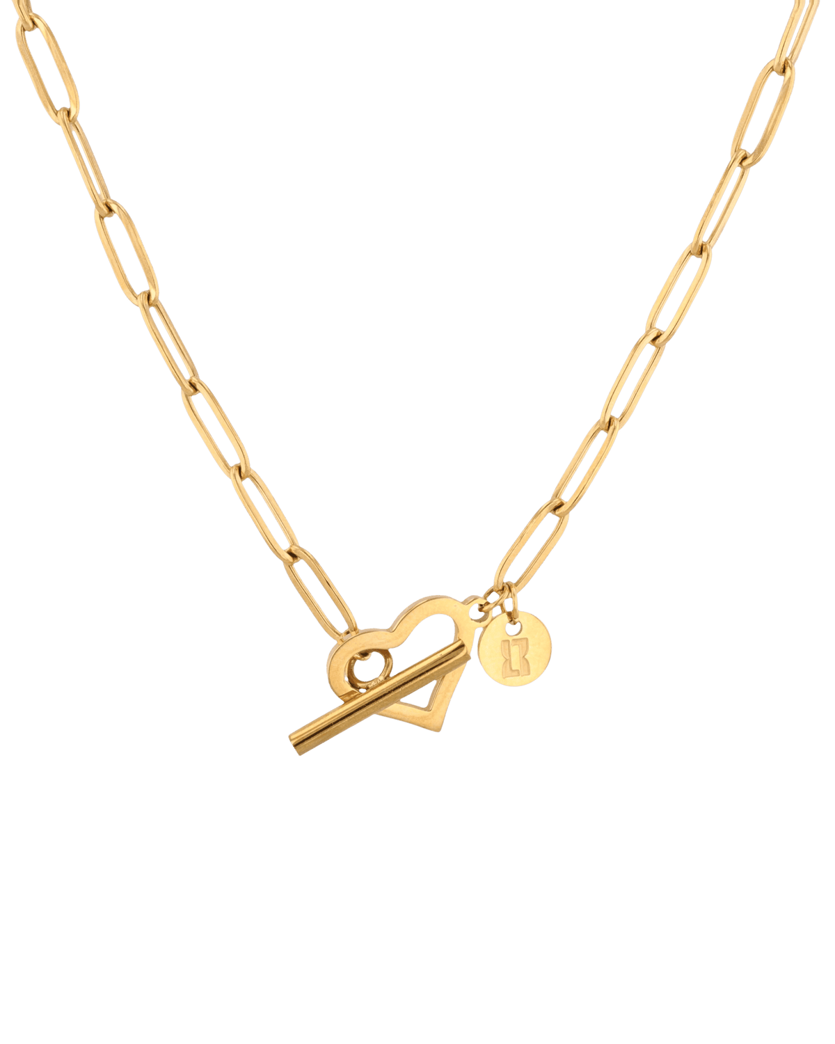 Image of Necklaces. Product name - Heartlock Gold Paperclip Necklace in colour by brand - LAVANA