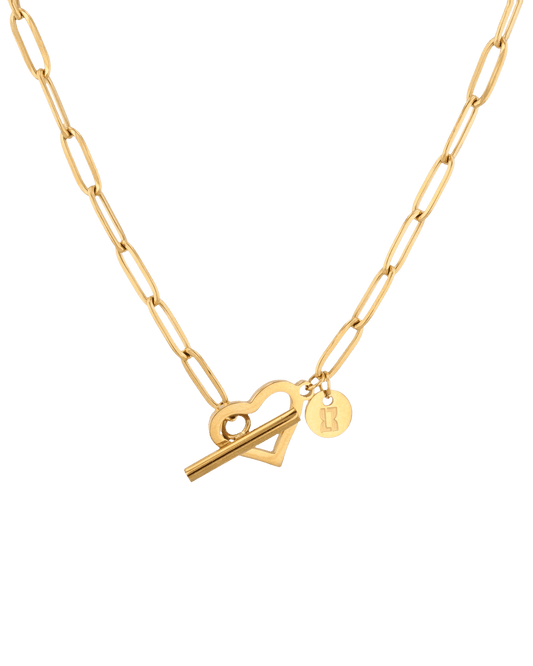 Image of Necklaces. Product name - Heartlock Gold Paperclip Necklace in colour by brand - LAVANA