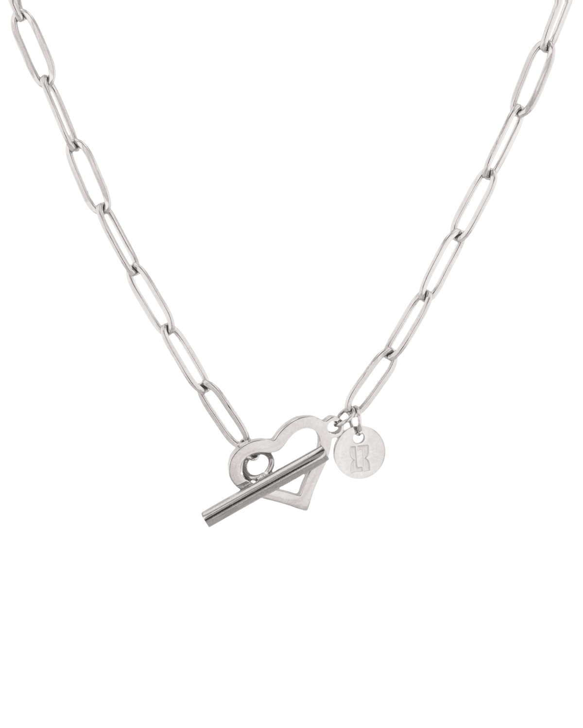 Image of Necklaces. Product name - Heartlock Silver Paperclip Necklace in colour by brand - LAVANA