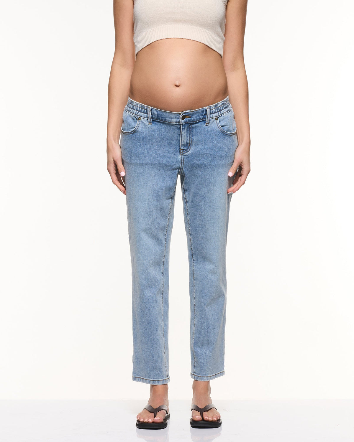 Image of Jeans. Product name - Heaven Slim Ankle Jeans in colour by brand - Soon Maternity