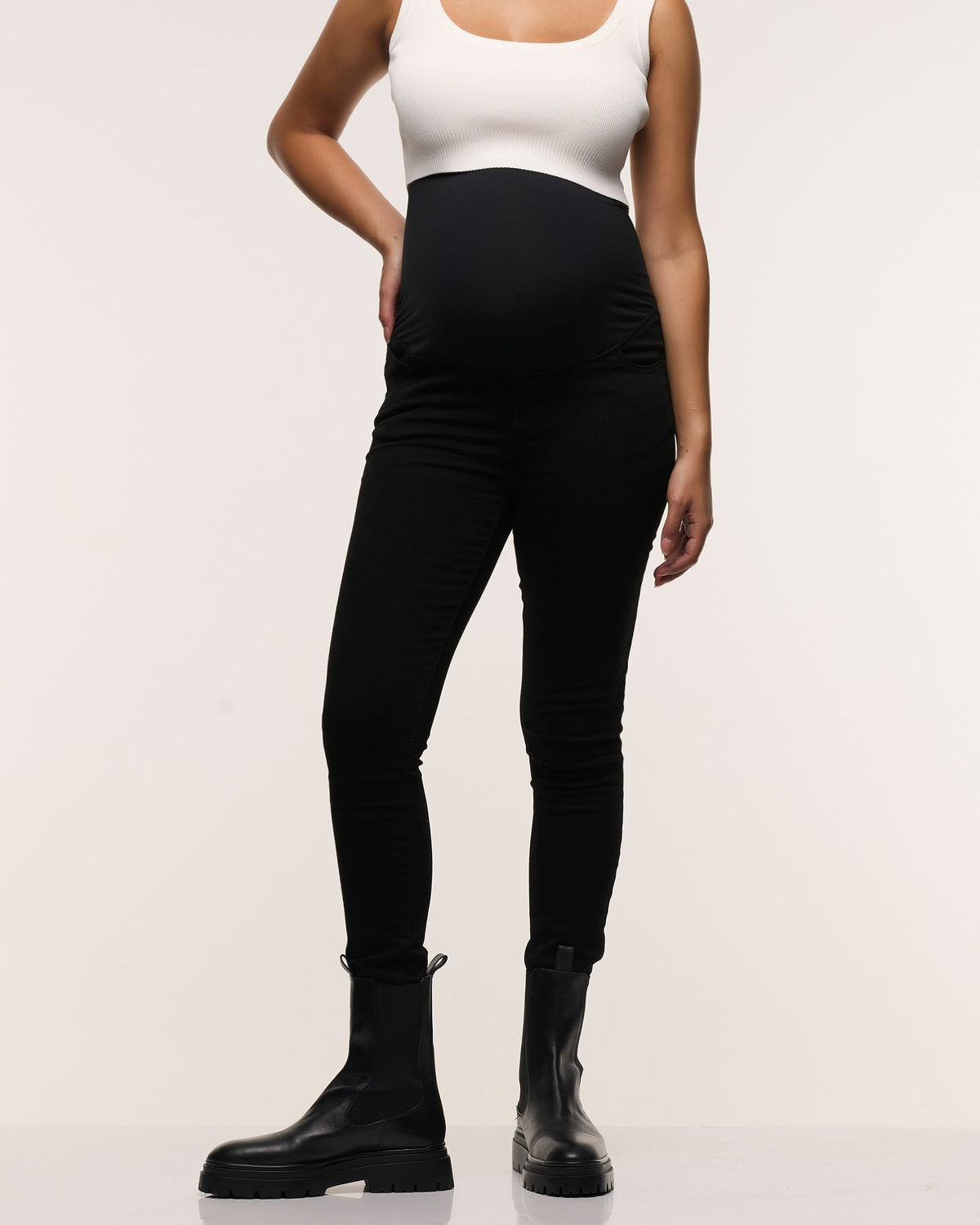 Image of Jeans. Product name - Heaven Overbelly Skinny Jeans in Black colour by brand - Soon Maternity