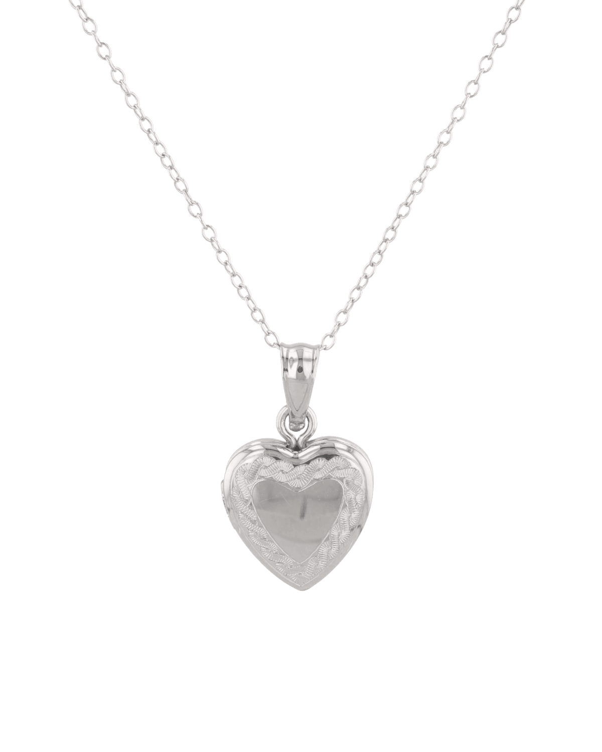 Image of Necklaces. Product name - Heirloom Etched Heart Locket Necklace Silver in colour by brand - LAVANA