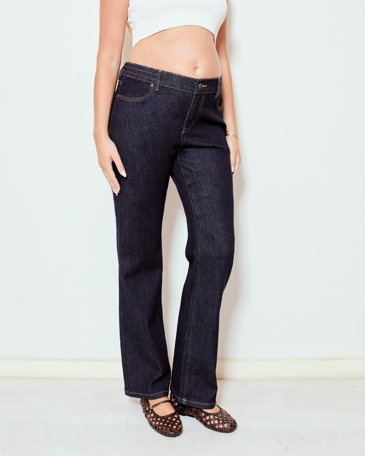 Image of Jeans. Product name - High Rise Straight Leg Jeans in colour by brand - Soon Maternity