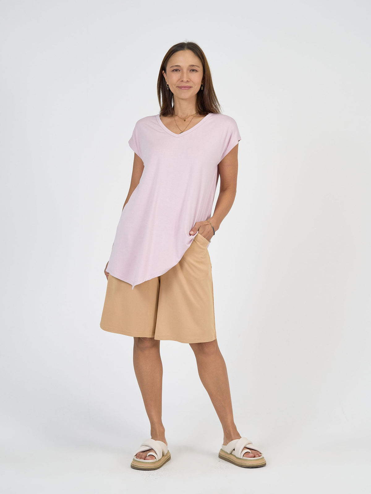 Lou Lou Simone Wide Leg Bamboo Shorts (Tan)
