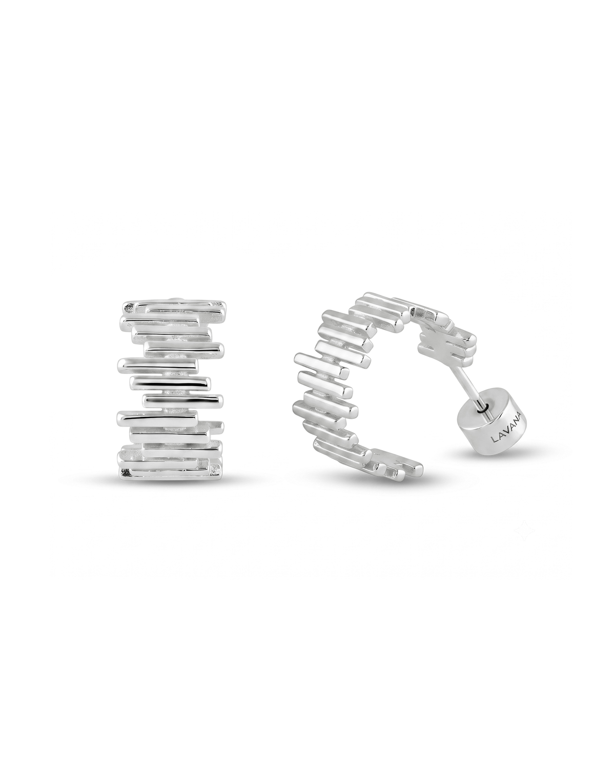 Image of Earrings. Product name - Horizon Silver Hoop Earrings in colour by brand - LAVANA