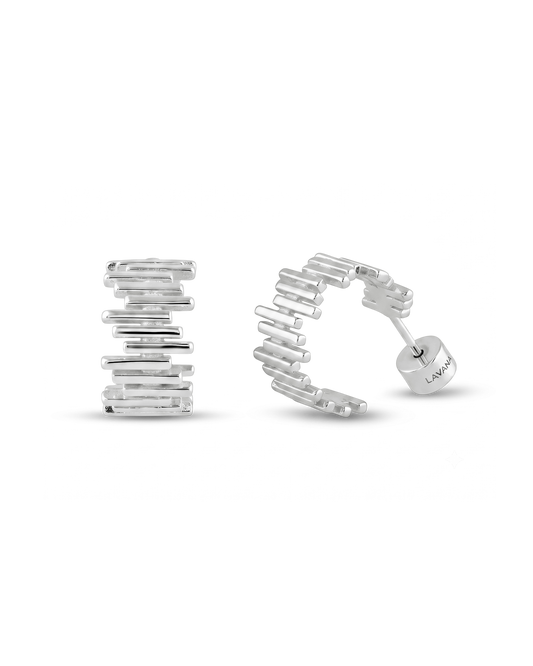 Image of Earrings. Product name - Horizon Silver Hoop Earrings in colour by brand - LAVANA