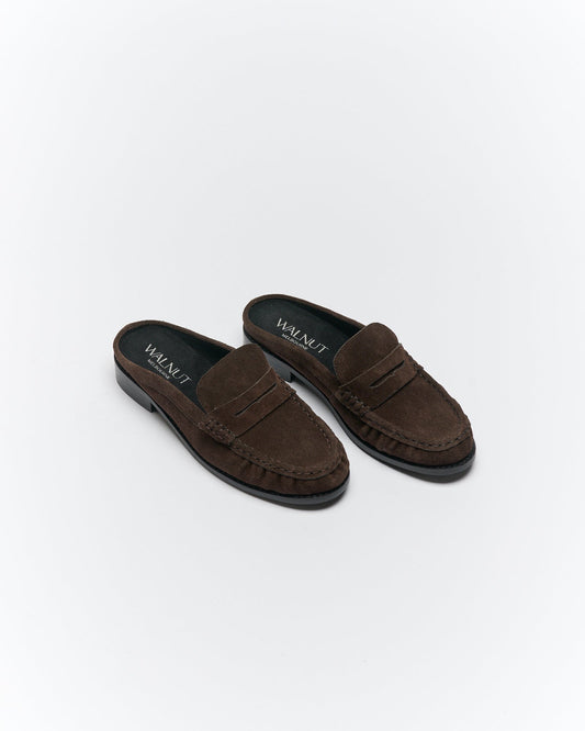 Walnut Melbourne Hugo Leather Mule (Bitter Chocolate Suede)