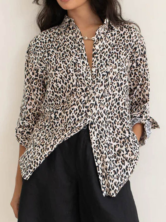 HUT LINEN BOYFRIEND SHIRT (Leopard)