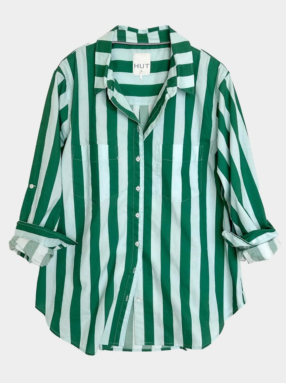 Hut Let'S Go Somewhere Shirt (Green Pale Blue Stripe)