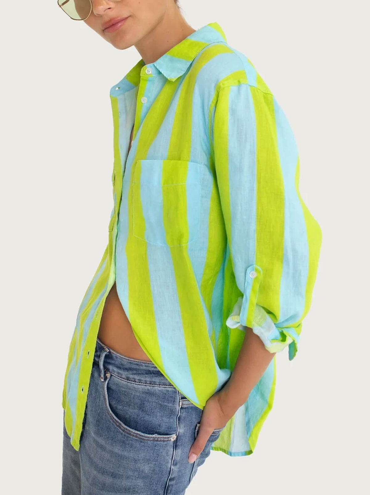HUT STRIPE LINEN BOYFRIEND SHIRT (Lunch With Me Stripe)
