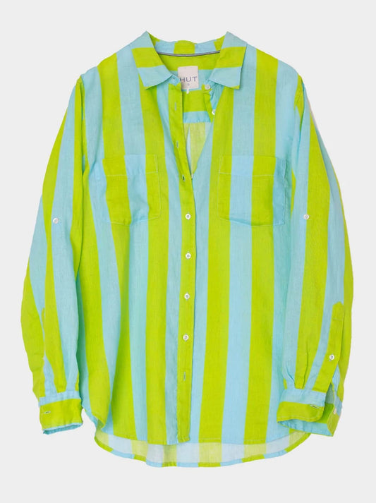 HUT STRIPE LINEN BOYFRIEND SHIRT (Lunch With Me Stripe)