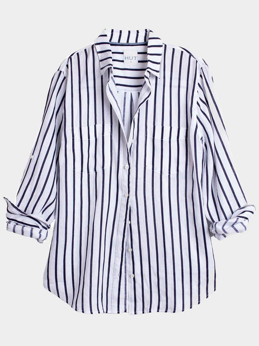 Hut Stripe Linen Boyfriend Shirt (Summer Starts Here)