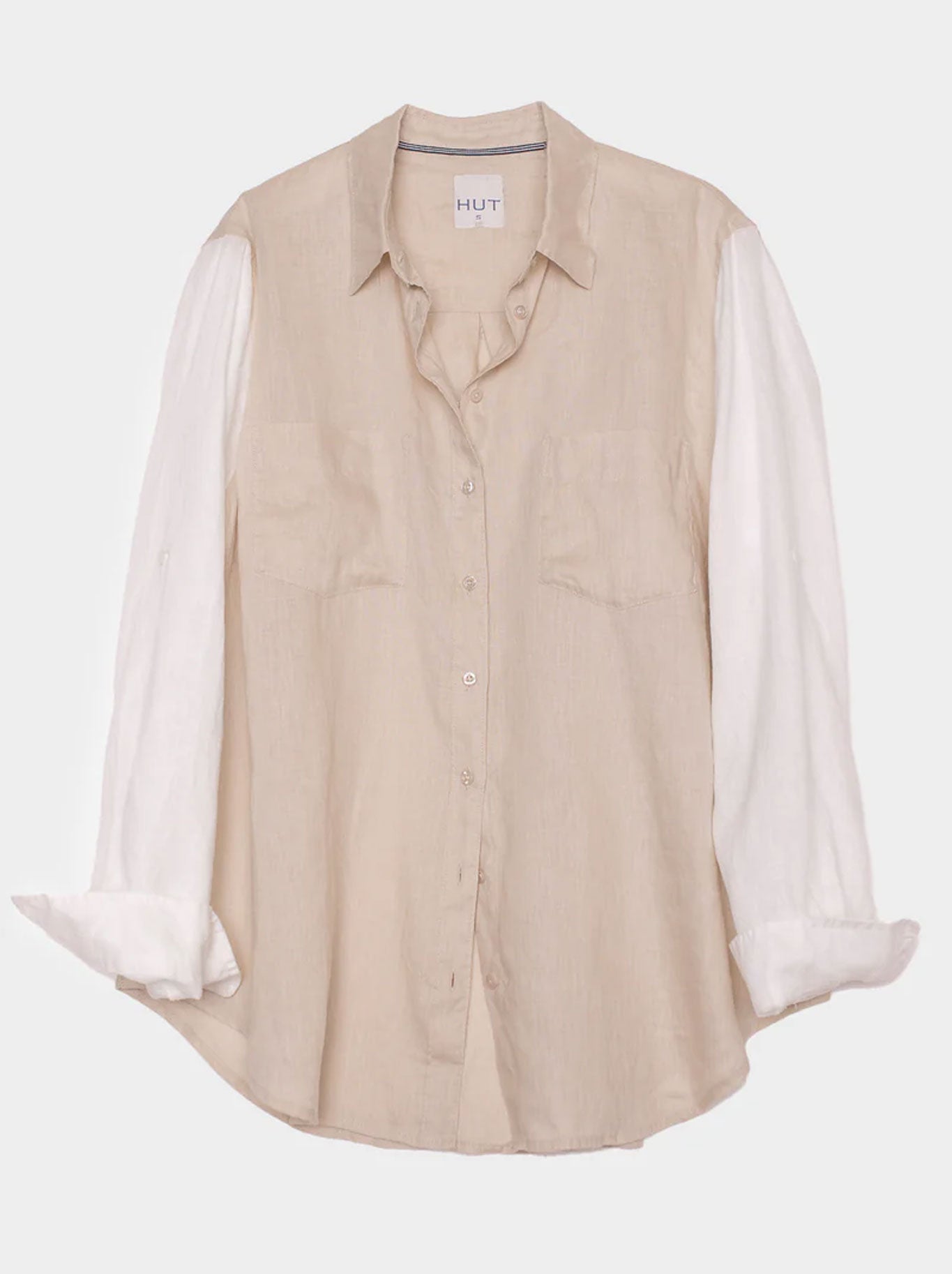 HUT CONTRAST SLEEVE LINEN SHIRT (Sandy Splash)