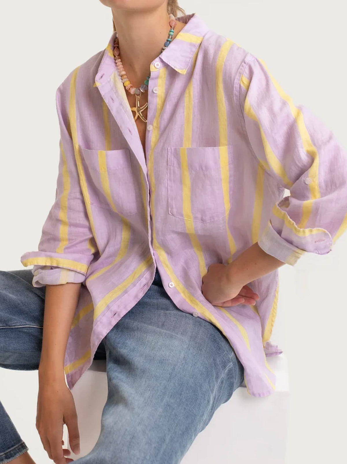 HUT STRIPE LINEN BOYFRIEND SHIRT (Lunch With Me Stripe)