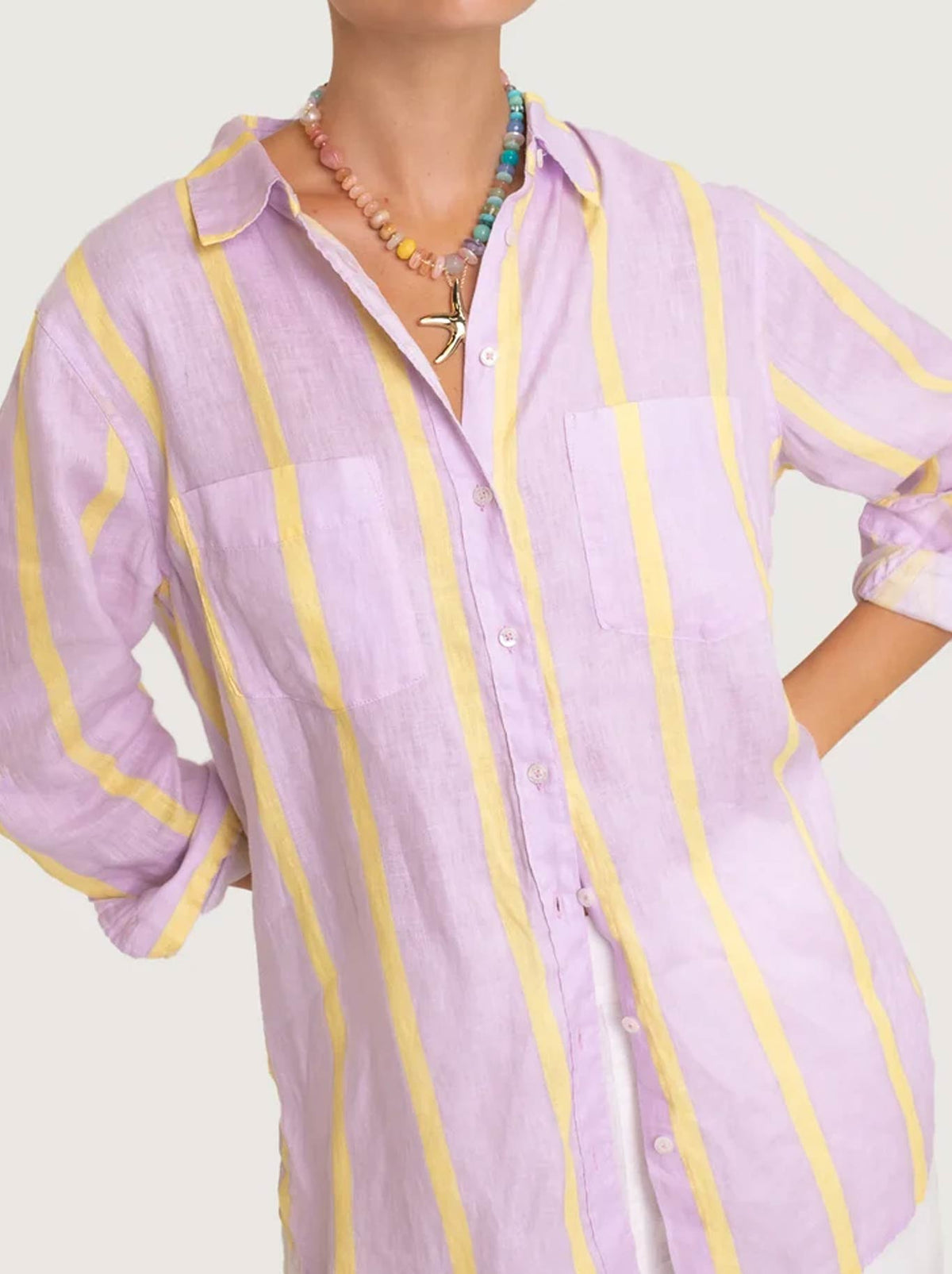 HUT STRIPE LINEN BOYFRIEND SHIRT (Lunch With Me Stripe)