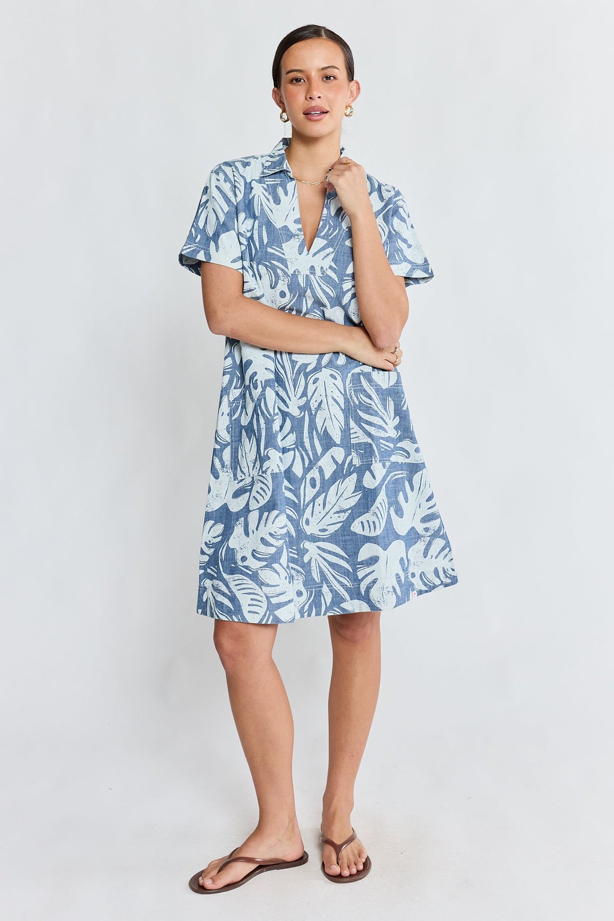 Image of Dresses. Product name - IBSA Paris Dress Light Denim in Denim colour by brand - I.B.S.A