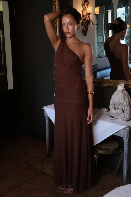Image of Dresses. Productname: SNDYS SAMINA MAXI DRESS in Chocolate colour by brand - SNDYS