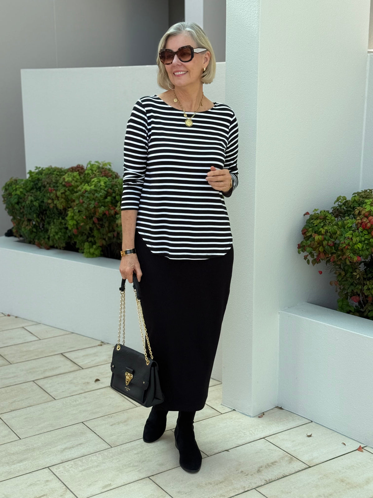 Lou Lou Adele Long Sleeve Bamboo Top (Black & White Stripe)