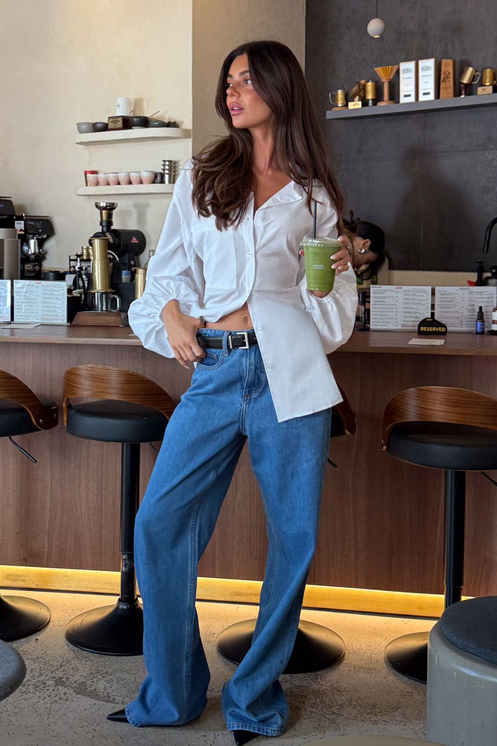 Image of a model wearing Tops. Productname: SNDYS ESME SHIRT in White colour by brand - SNDYS