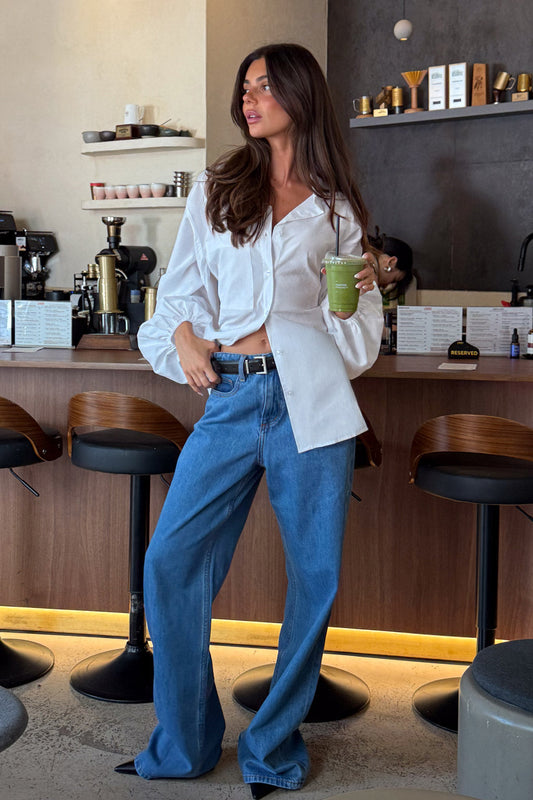 Image of a model wearing Tops. Productname: SNDYS ESME SHIRT in White colour by brand - SNDYS