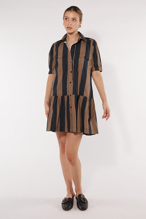 Division Itami Giverny Dress Stripe (Brown)