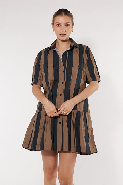 Image of Dresses. Productname: Itami Giverny Dress Brown Stripe in Brown colour by brand - Itami Division