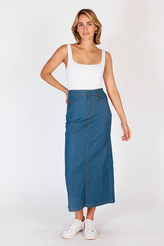 Image of a model wearing Skirts. Productname: IBSA Durango Maxi Skirt Light in Light colour by brand - I.B.S.A