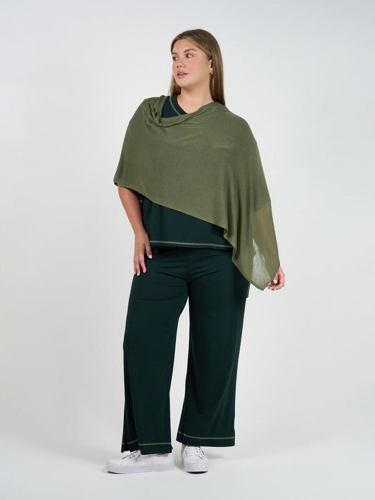 Image of a model wearing Pants. Product name - Carey Bamboo Culotte Dark Green in Dark Green colour by brand - Lou Lou
