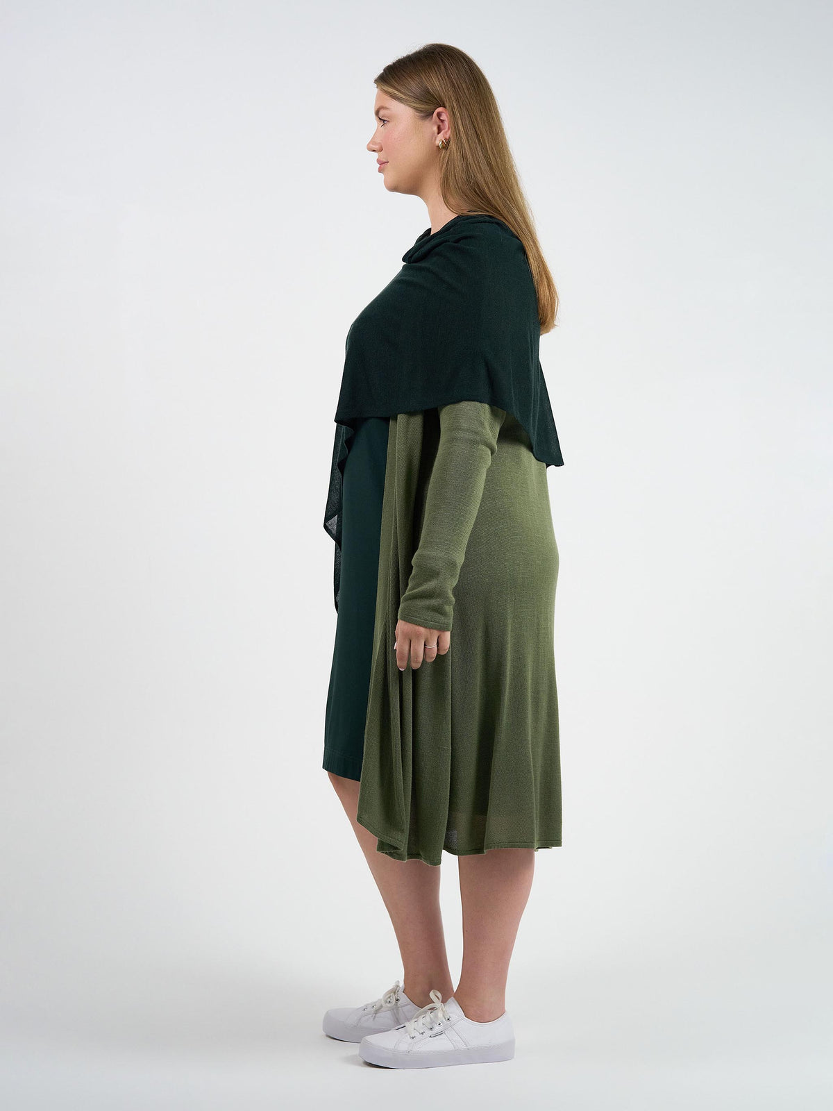 Lou Lou Carrie Cashmere & Bamboo Knit Poncho (Dark Green)