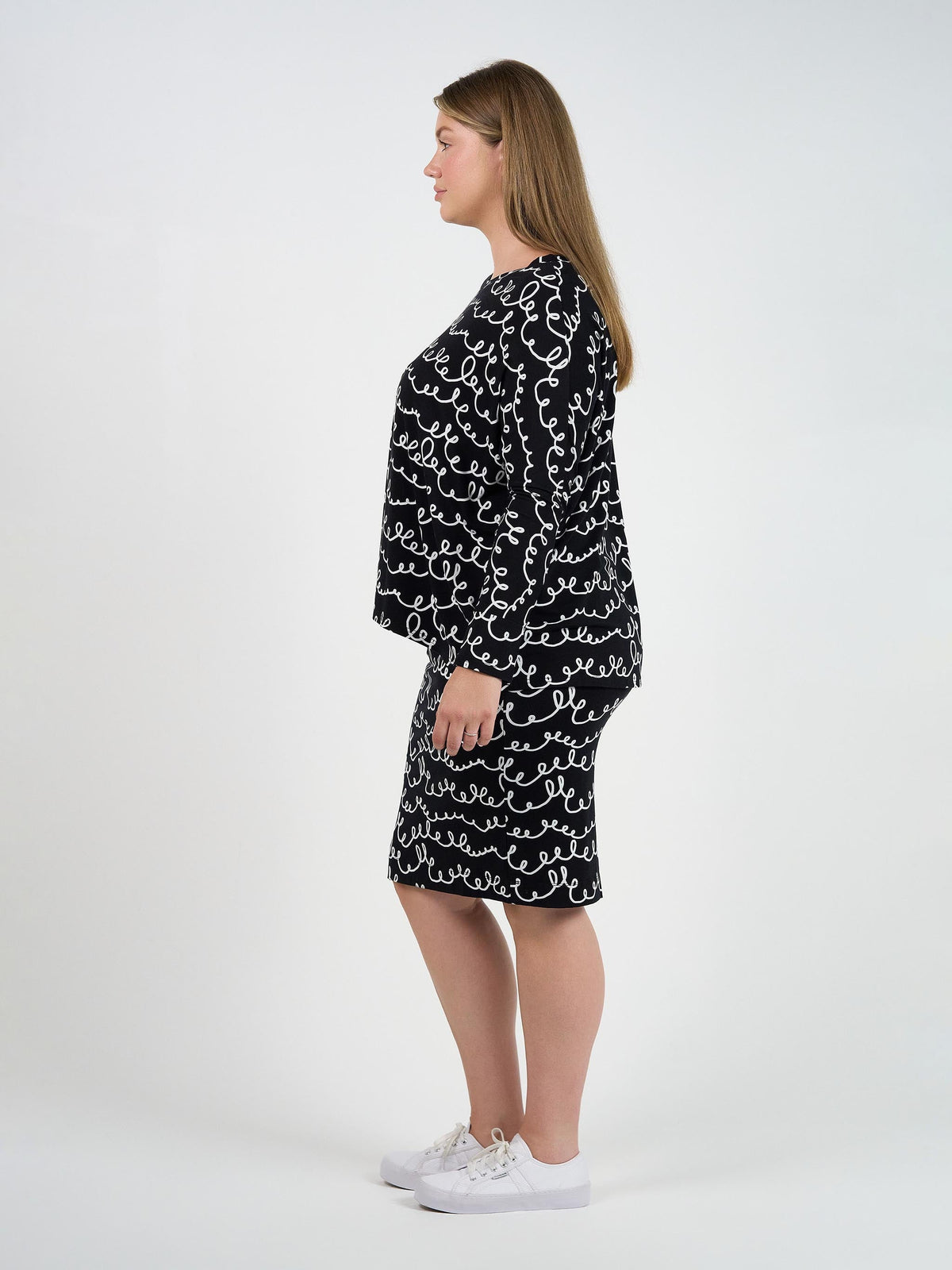 Lou Lou Midi Bamboo Whitney Tube Skirt Print (Squiggle)