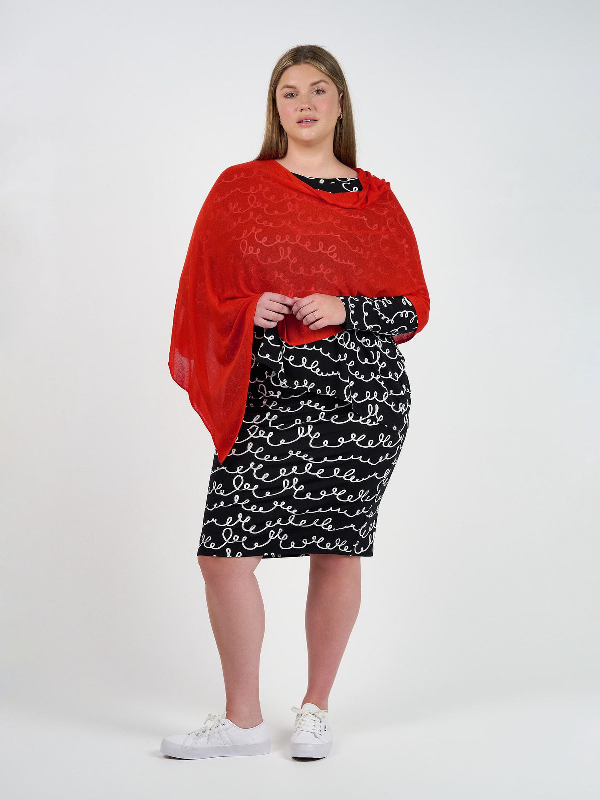 Lou Lou Carrie Cashmere & Bamboo Knit Poncho (Fiery Red)