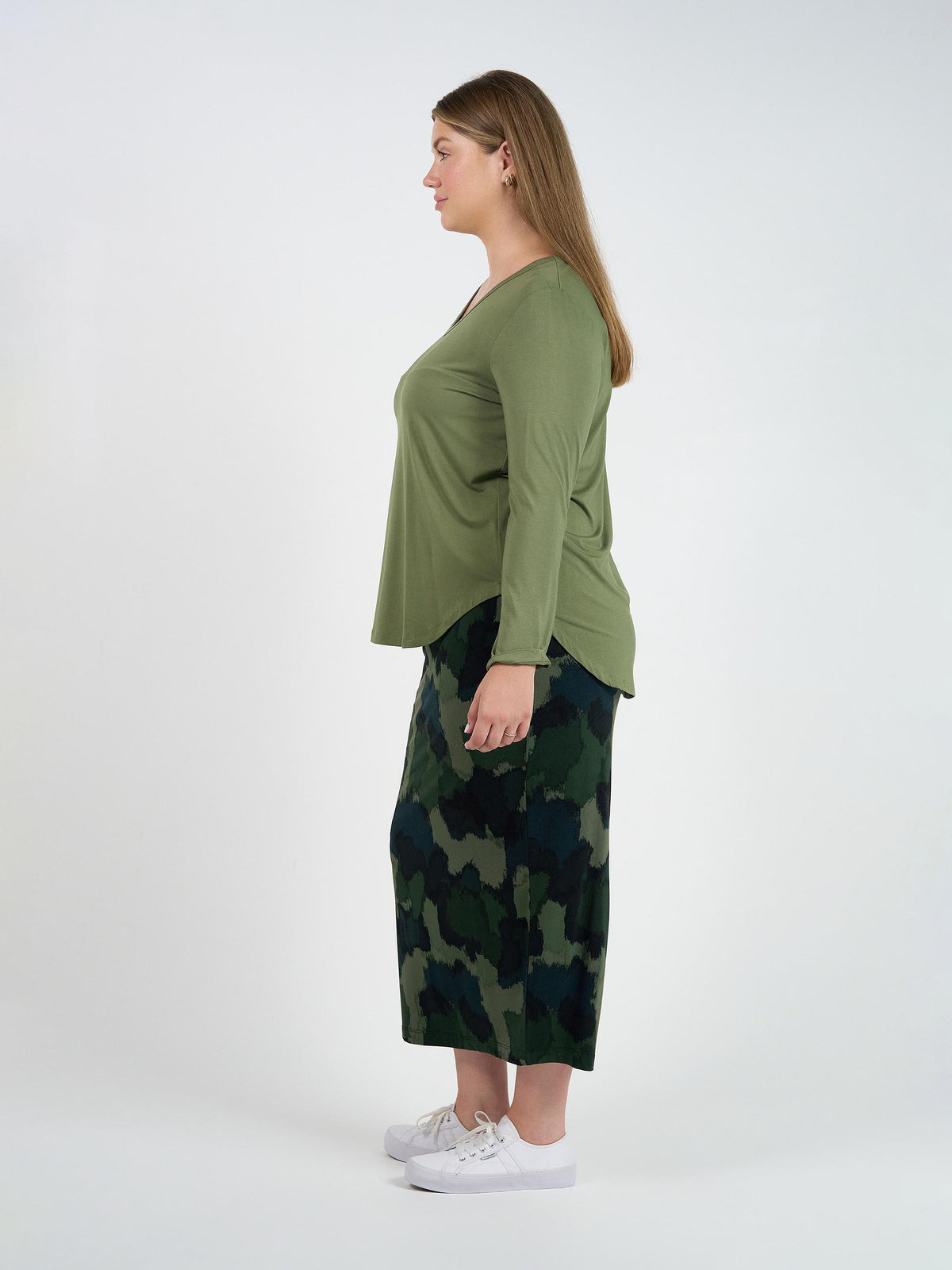Lou Lou Sia V Neck Bamboo Longsleeve Top Green (Olive)