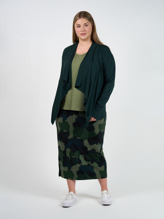 Image of Cardigans. Product name - Joni Bamboo Waterfall Cardigan/Jacket Dark Green in Dark Green colour by brand - Lou Lou