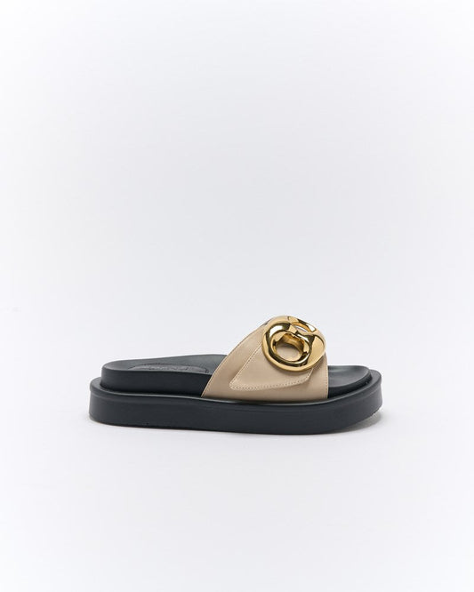 Image of Slippers. Productname: Walnut Melbourne Indie Slide in Oyster colour by brand - Walnut Melbourne