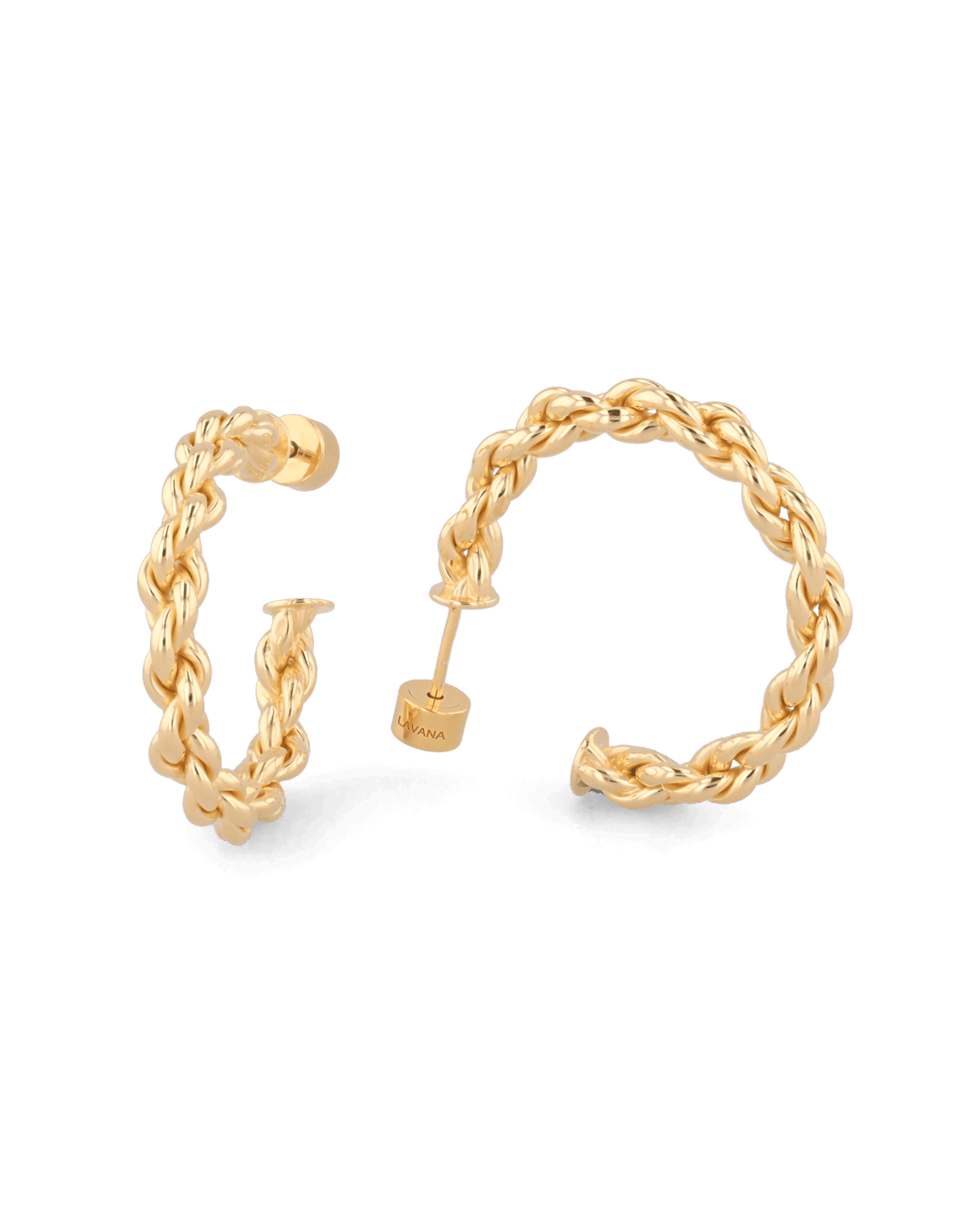 Image of Earrings. Product name - Interlace Gold Hoop Earrings in colour by brand - LAVANA