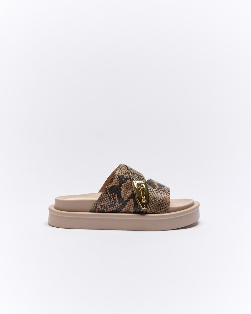 Image of Slippers. Productname: Walnut Melbourne Irina Slide in Beige Snake colour by brand - Walnut Melbourne