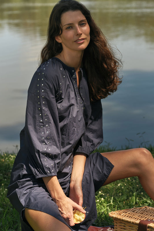 Image of Dresses. Product name - Itami Stud Dress Navy in Navy colour by brand - Itami Division