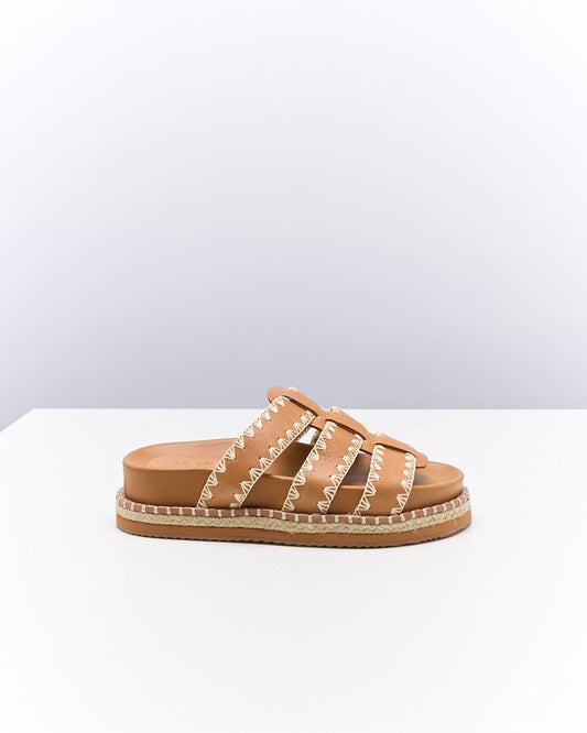Image of Slippers. Productname: Walnut Melbourne Iva Leather Slide in Coconut Tan colour by brand - Walnut Melbourne
