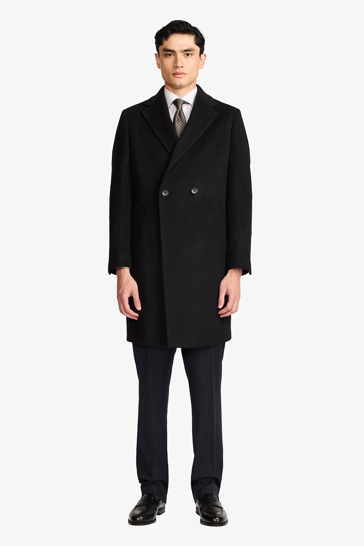 Image of a model wearing Outerwear. Productname: Ivan Wool/Cashmere Coat in Oat colour by brand - Anthony Squires