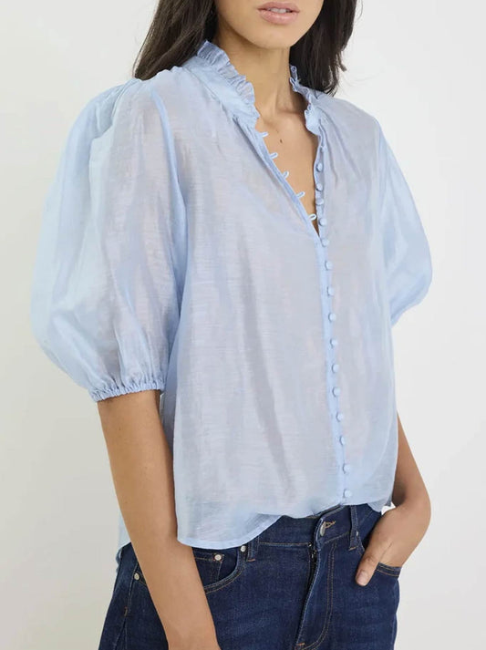 IVY & JACK CONTINUANCE RAMIE HIGH NECK TOP (Pale Blue)